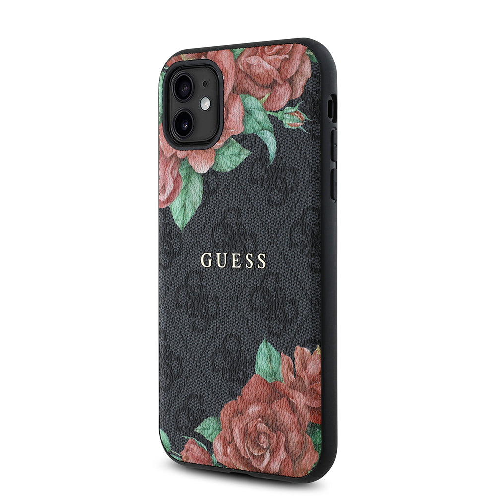 iPhone 11 Kılıf Guess Orjinal Lisanslı M-safe Uyumlu Gül Baskılı 4G Desenli Yazı Logolu Kapak