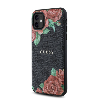 iPhone 11 Kılıf Guess Orjinal Lisanslı M-safe Uyumlu Gül Baskılı 4G Desenli Yazı Logolu Kapak