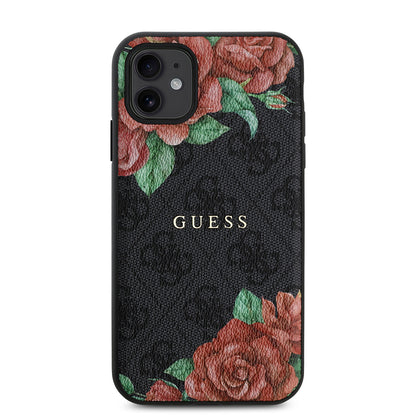 iPhone 11 Kılıf Guess Orjinal Lisanslı M-safe Uyumlu Gül Baskılı 4G Desenli Yazı Logolu Kapak