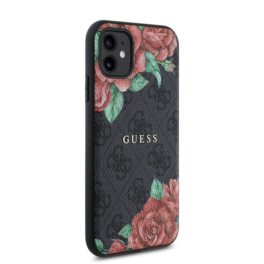 iPhone 11 Kılıf Guess Orjinal Lisanslı M-safe Uyumlu Gül Baskılı 4G Desenli Yazı Logolu Kapak