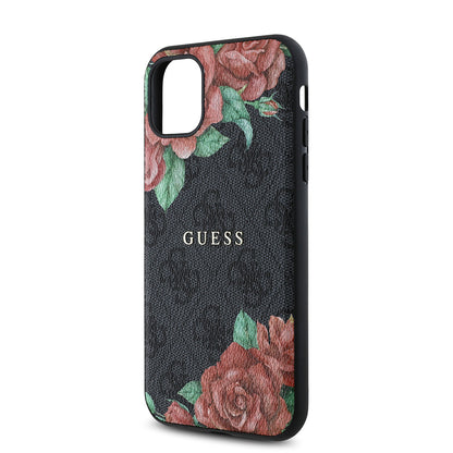 iPhone 11 Kılıf Guess Orjinal Lisanslı M-safe Uyumlu Gül Baskılı 4G Desenli Yazı Logolu Kapak