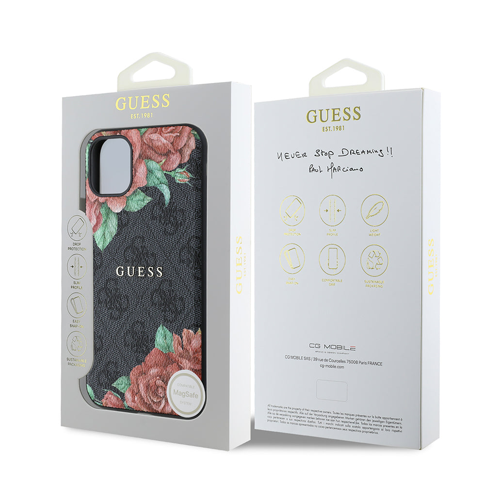 iPhone 11 Kılıf Guess Orjinal Lisanslı M-safe Uyumlu Gül Baskılı 4G Desenli Yazı Logolu Kapak