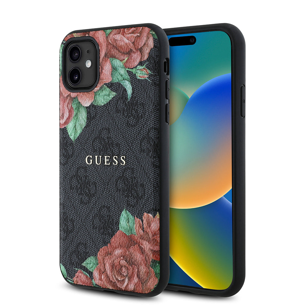 iPhone 11 Kılıf Guess Orjinal Lisanslı M-safe Uyumlu Gül Baskılı 4G Desenli Yazı Logolu Kapak