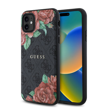 iPhone 11 Kılıf Guess Orjinal Lisanslı M-safe Uyumlu Gül Baskılı 4G Desenli Yazı Logolu Kapak