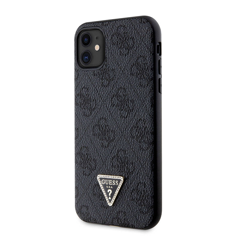 iPhone 11 Kılıf Guess Orjinal Lisanslı PU Deri Taşlı Üçgen Logo 4G Desenli Kapak