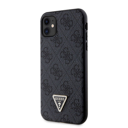 iPhone 11 Kılıf Guess Orjinal Lisanslı PU Deri Taşlı Üçgen Logo 4G Desenli Kapak