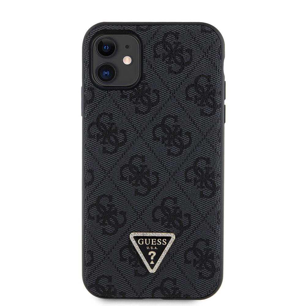 iPhone 11 Kılıf Guess Orjinal Lisanslı PU Deri Taşlı Üçgen Logo 4G Desenli Kapak