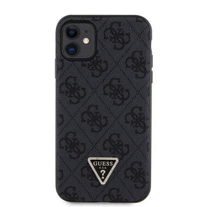 iPhone 11 Kılıf Guess Orjinal Lisanslı PU Deri Taşlı Üçgen Logo 4G Desenli Kapak