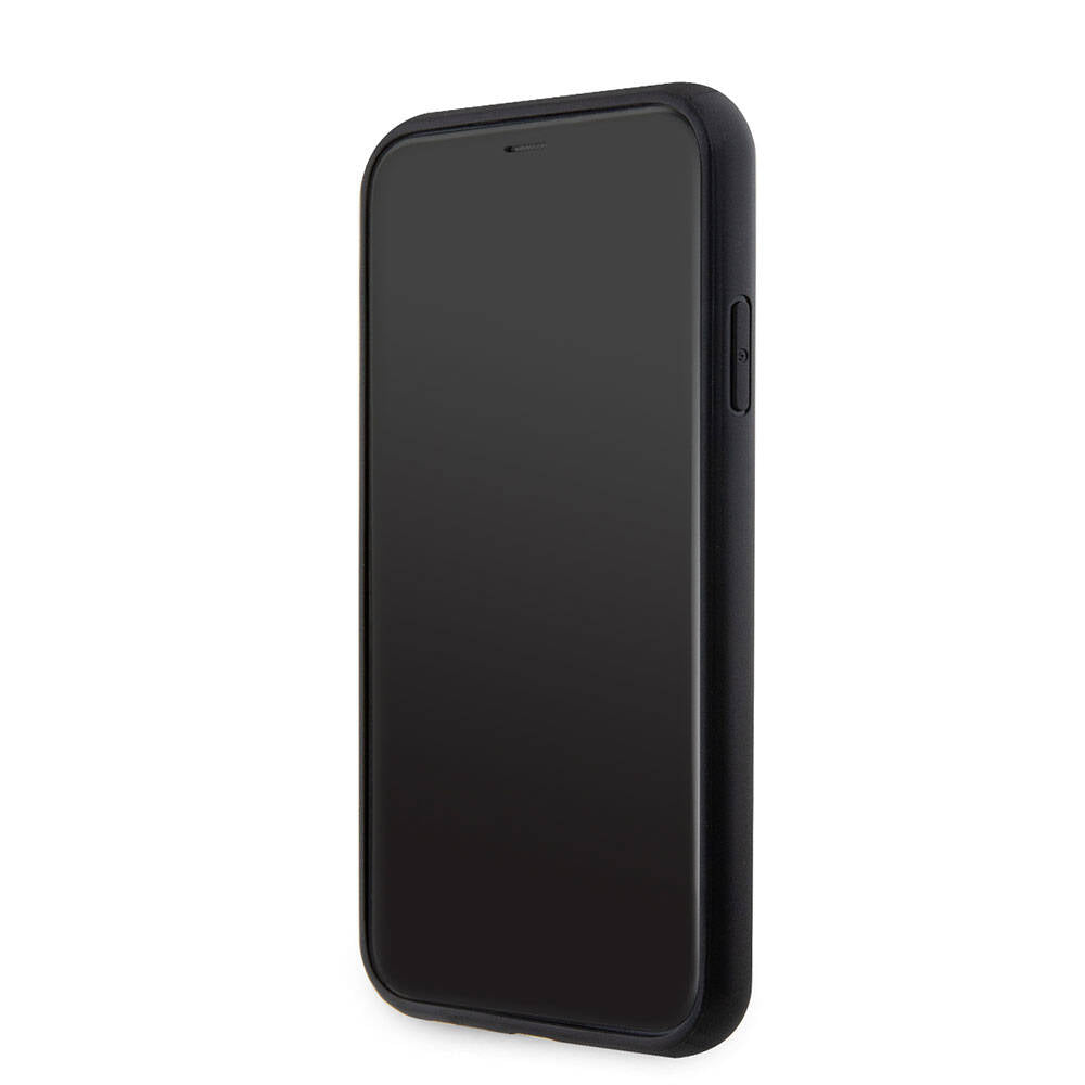 iPhone 11 Kılıf Guess Orjinal Lisanslı PU Deri Taşlı Üçgen Logo 4G Desenli Kapak