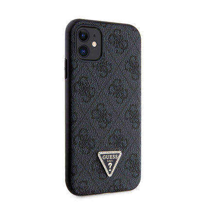 iPhone 11 Kılıf Guess Orjinal Lisanslı PU Deri Taşlı Üçgen Logo 4G Desenli Kapak