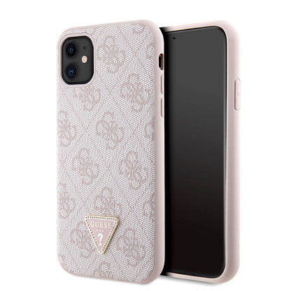 iPhone 11 Kılıf Guess Orjinal Lisanslı PU Deri Taşlı Üçgen Logo 4G Desenli Kapak