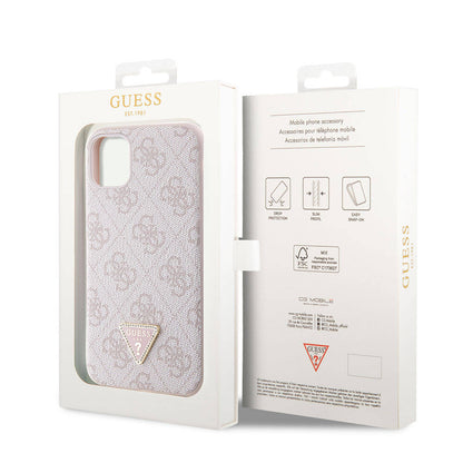 iPhone 11 Kılıf Guess Orjinal Lisanslı PU Deri Taşlı Üçgen Logo 4G Desenli Kapak