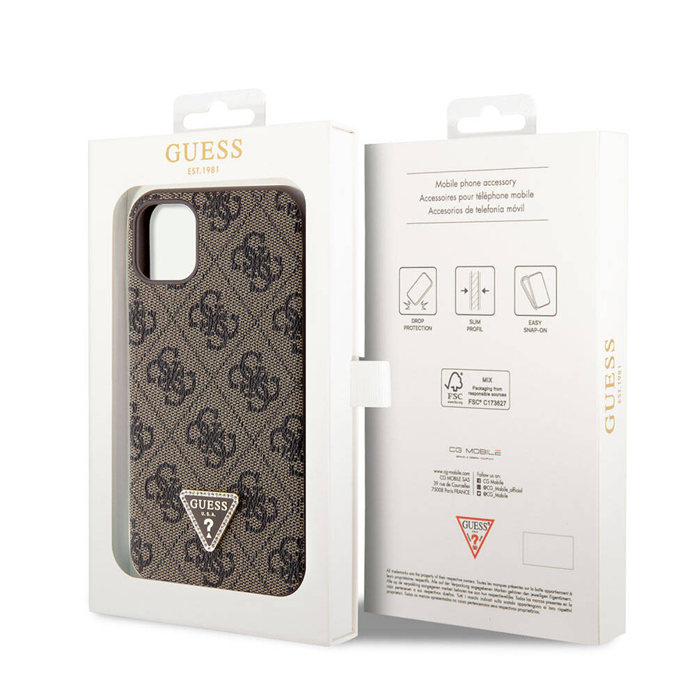 iPhone 11 Kılıf Guess Orjinal Lisanslı PU Deri Taşlı Üçgen Logo 4G Desenli Kapak