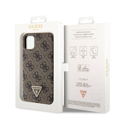 iPhone 11 Kılıf Guess Orjinal Lisanslı PU Deri Taşlı Üçgen Logo 4G Desenli Kapak