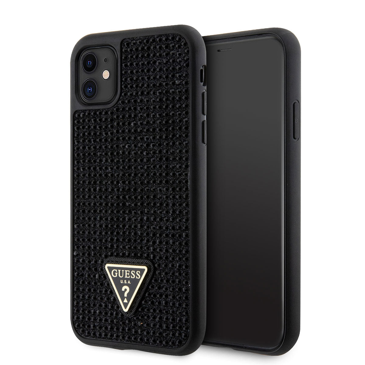 iPhone 11 Kılıf Guess Orjinal Lisanslı Taşlı Arka Yüzey Üçgen Logolu Kapak