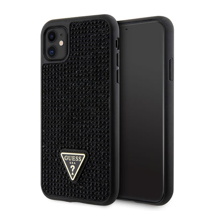 iPhone 11 Kılıf Guess Orjinal Lisanslı Taşlı Arka Yüzey Üçgen Logolu Kapak