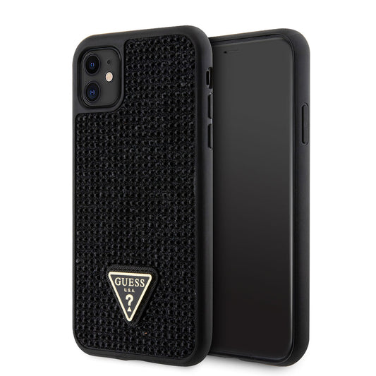 iPhone 11 Kılıf Guess Orjinal Lisanslı Taşlı Arka Yüzey Üçgen Logolu Kapak