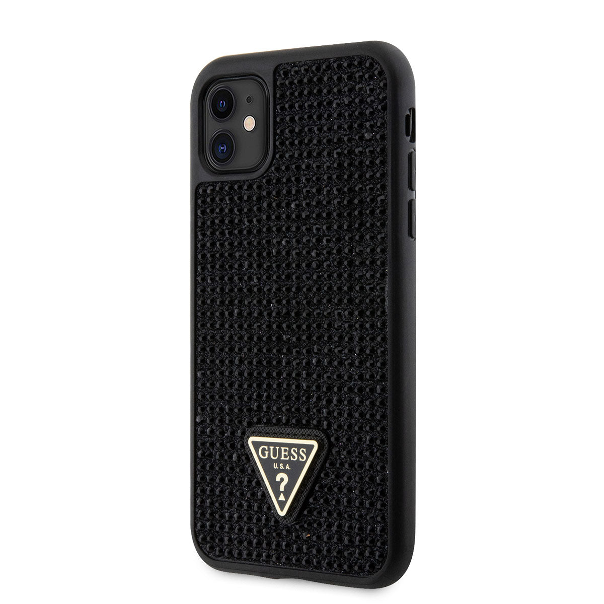 iPhone 11 Kılıf Guess Orjinal Lisanslı Taşlı Arka Yüzey Üçgen Logolu Kapak