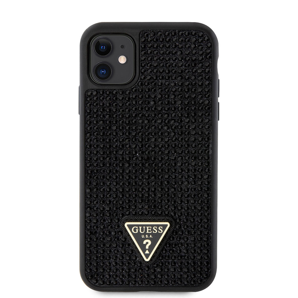 iPhone 11 Kılıf Guess Orjinal Lisanslı Taşlı Arka Yüzey Üçgen Logolu Kapak