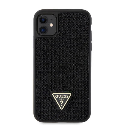 iPhone 11 Kılıf Guess Orjinal Lisanslı Taşlı Arka Yüzey Üçgen Logolu Kapak