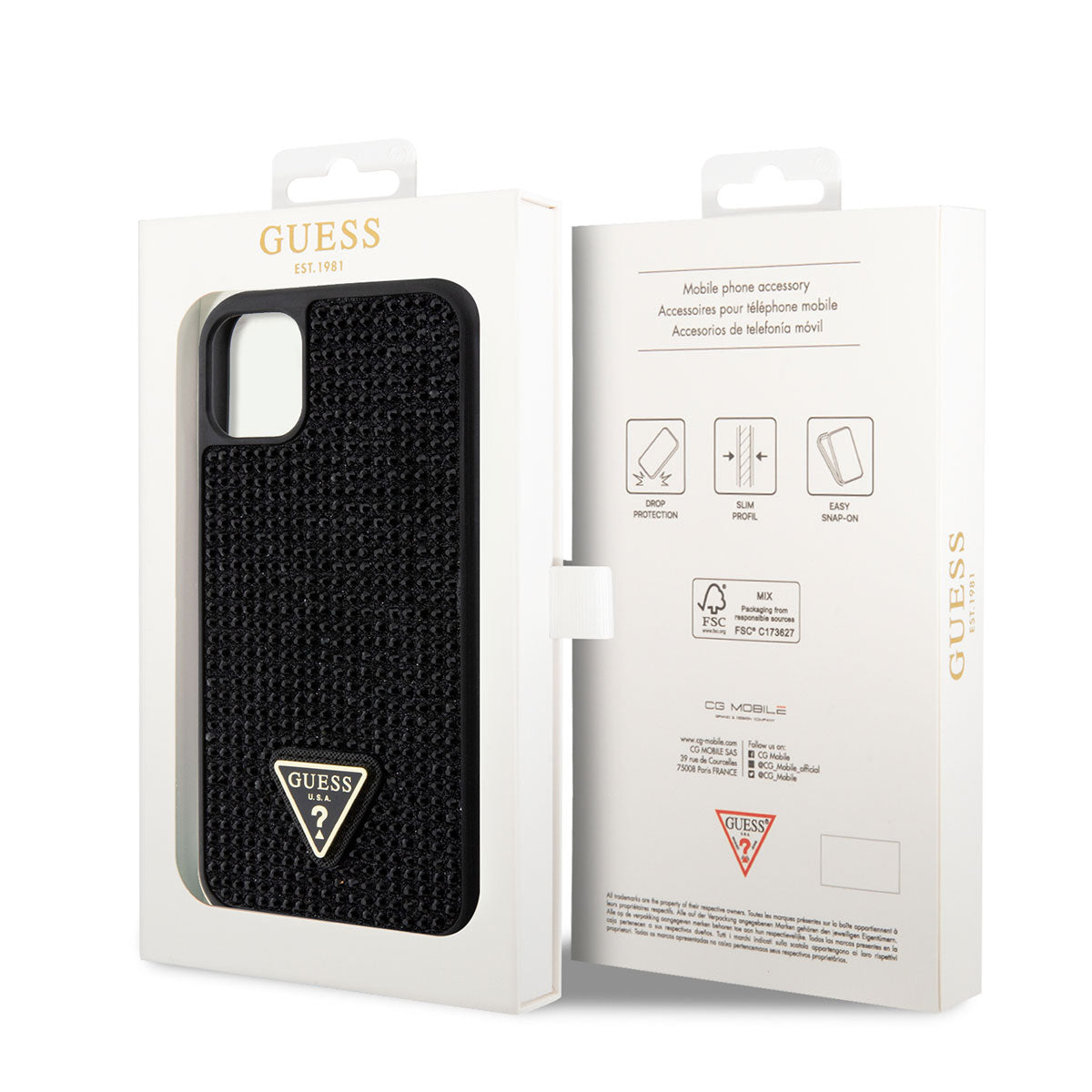 iPhone 11 Kılıf Guess Orjinal Lisanslı Taşlı Arka Yüzey Üçgen Logolu Kapak