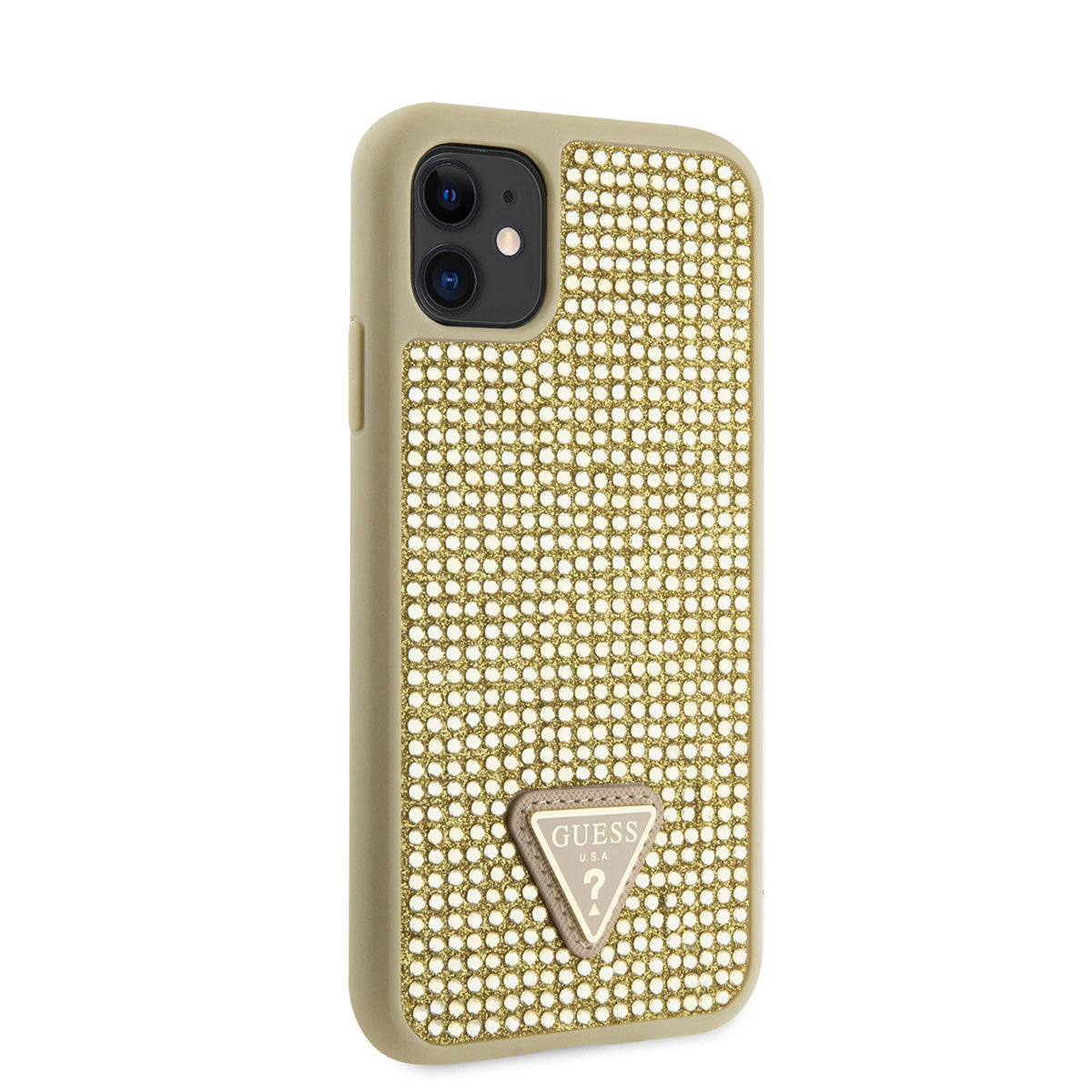 iPhone 11 Kılıf Guess Orjinal Lisanslı Taşlı Arka Yüzey Üçgen Logolu Kapak