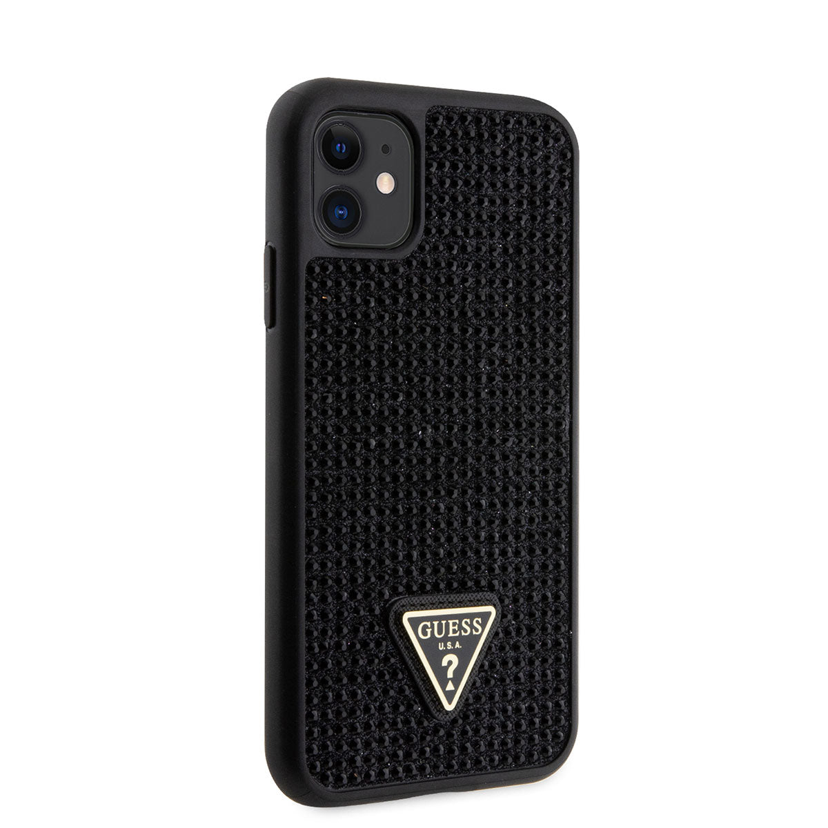 iPhone 11 Kılıf Guess Orjinal Lisanslı Taşlı Arka Yüzey Üçgen Logolu Kapak