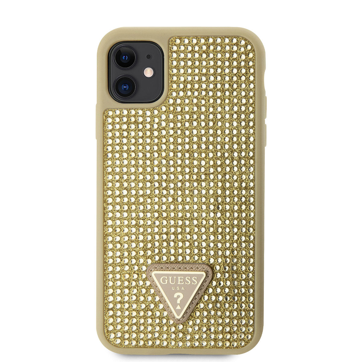 iPhone 11 Kılıf Guess Orjinal Lisanslı Taşlı Arka Yüzey Üçgen Logolu Kapak