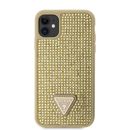iPhone 11 Kılıf Guess Orjinal Lisanslı Taşlı Arka Yüzey Üçgen Logolu Kapak
