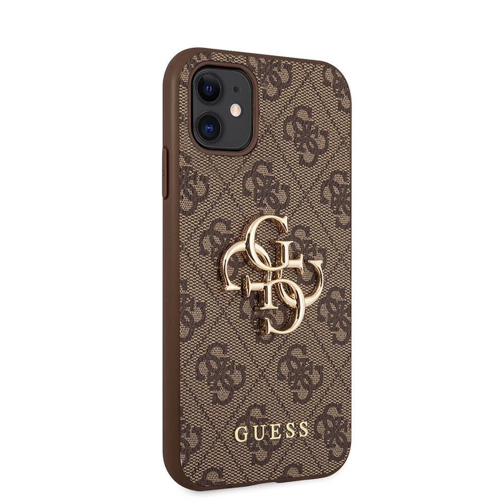 iPhone 11 Kılıf Guess PU Deri Büyük Metal Logo Dizaynlı Kapak