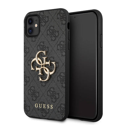 iPhone 11 Kılıf Guess PU Deri Büyük Metal Logo Dizaynlı Kapak