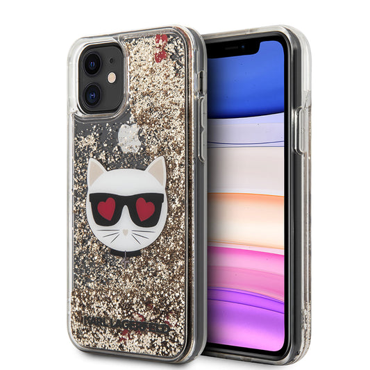iPhone 11 Kılıf Karl Lagerfeld Sıvılı Simli Choupette Dizayn Kapak