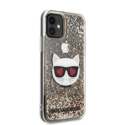 iPhone 11 Kılıf Karl Lagerfeld Sıvılı Simli Choupette Dizayn Kapak