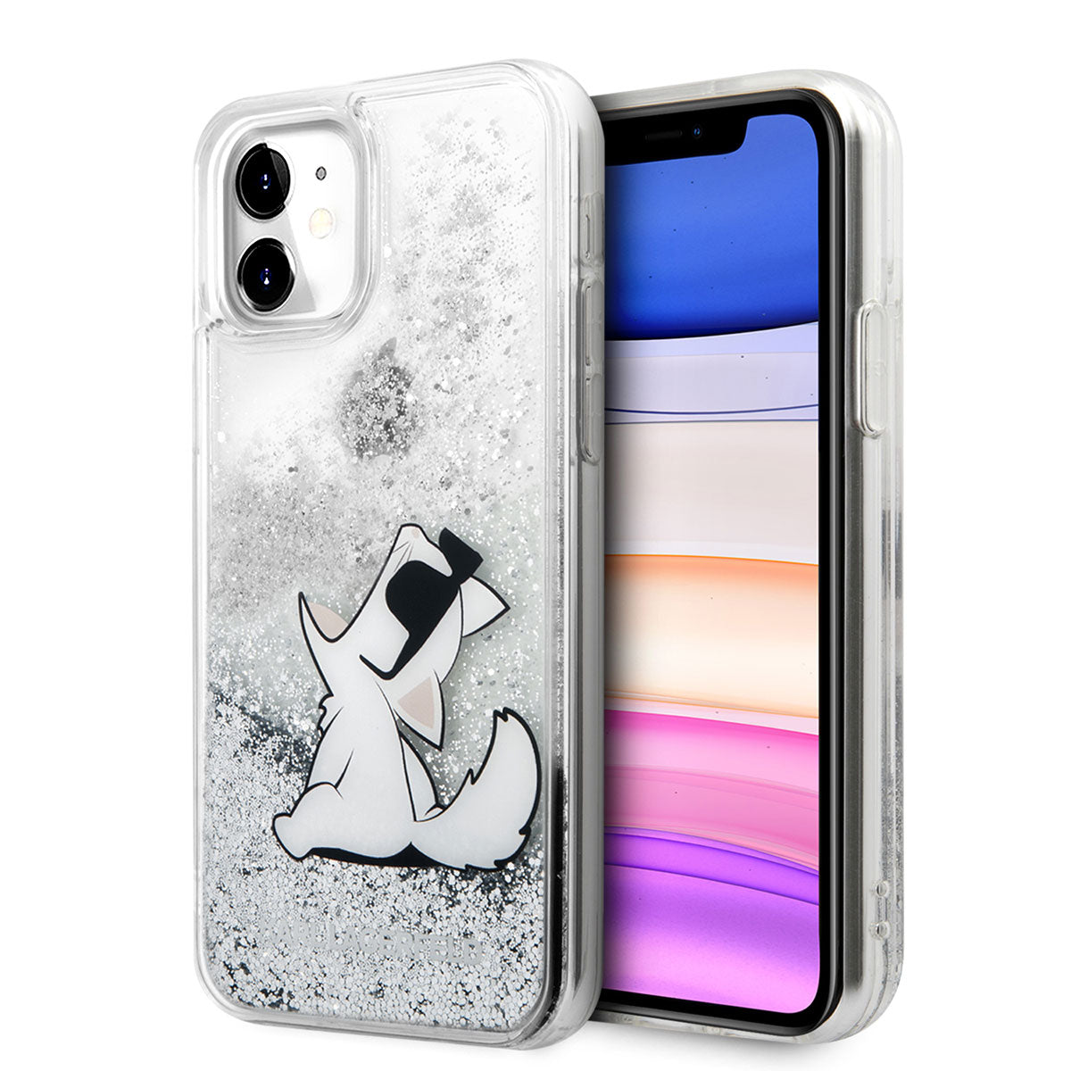 iPhone 11 Kılıf Karl Lagerfeld Sıvılı Simli Choupette Fun Dizayn Kapak