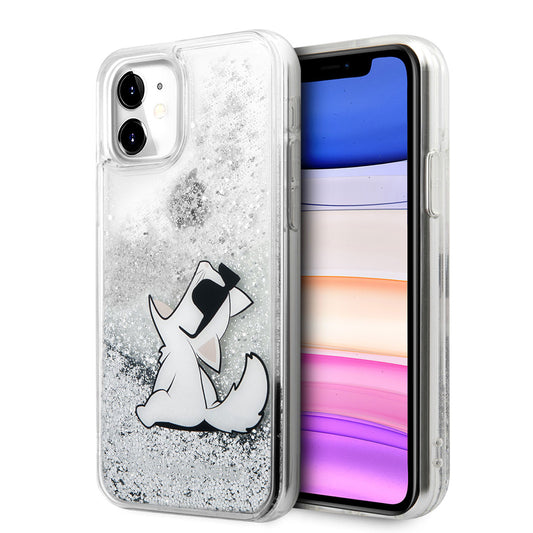 iPhone 11 Kılıf Karl Lagerfeld Sıvılı Simli Choupette Fun Dizayn Kapak