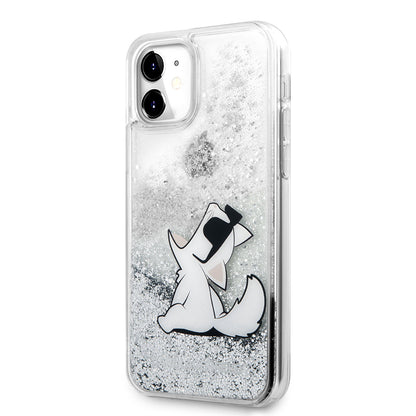 iPhone 11 Kılıf Karl Lagerfeld Sıvılı Simli Choupette Fun Dizayn Kapak