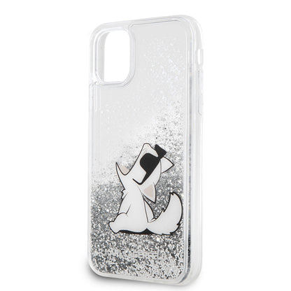 iPhone 11 Kılıf Karl Lagerfeld Sıvılı Simli Choupette Fun Dizayn Kapak