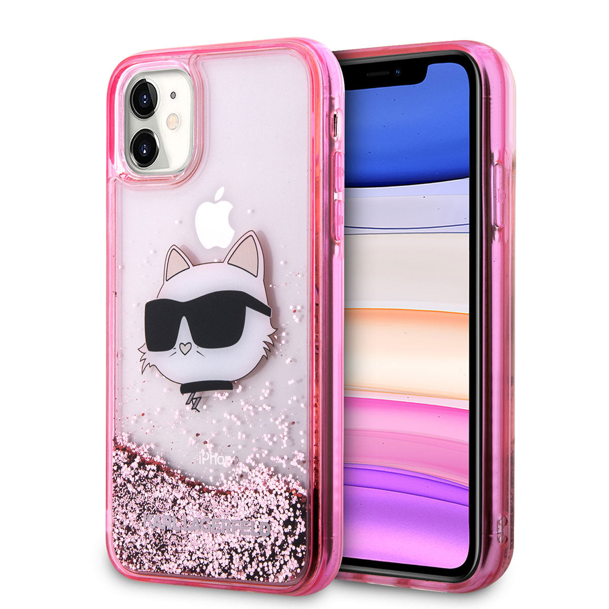 iPhone 11 Kılıf Karl Lagerfeld Sıvılı Simli Choupette Head Dizayn Kapak