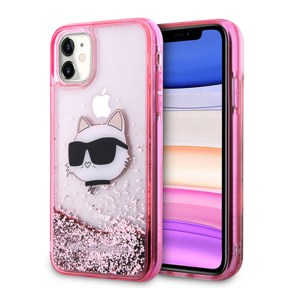 iPhone 11 Kılıf Karl Lagerfeld Sıvılı Simli Choupette Head Dizayn Kapak