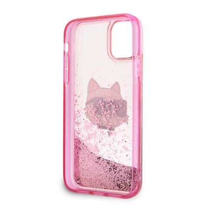 iPhone 11 Kılıf Karl Lagerfeld Sıvılı Simli Choupette Head Dizayn Kapak