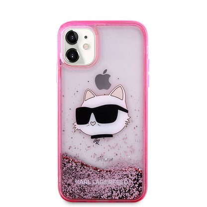 iPhone 11 Kılıf Karl Lagerfeld Sıvılı Simli Choupette Head Dizayn Kapak