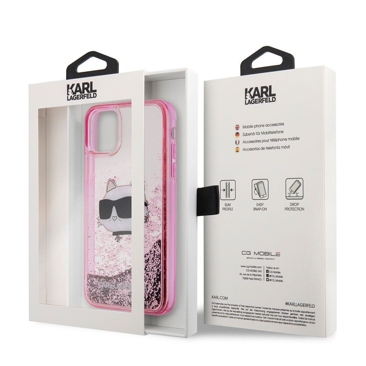 iPhone 11 Kılıf Karl Lagerfeld Sıvılı Simli Choupette Head Dizayn Kapak