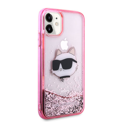 iPhone 11 Kılıf Karl Lagerfeld Sıvılı Simli Choupette Head Dizayn Kapak