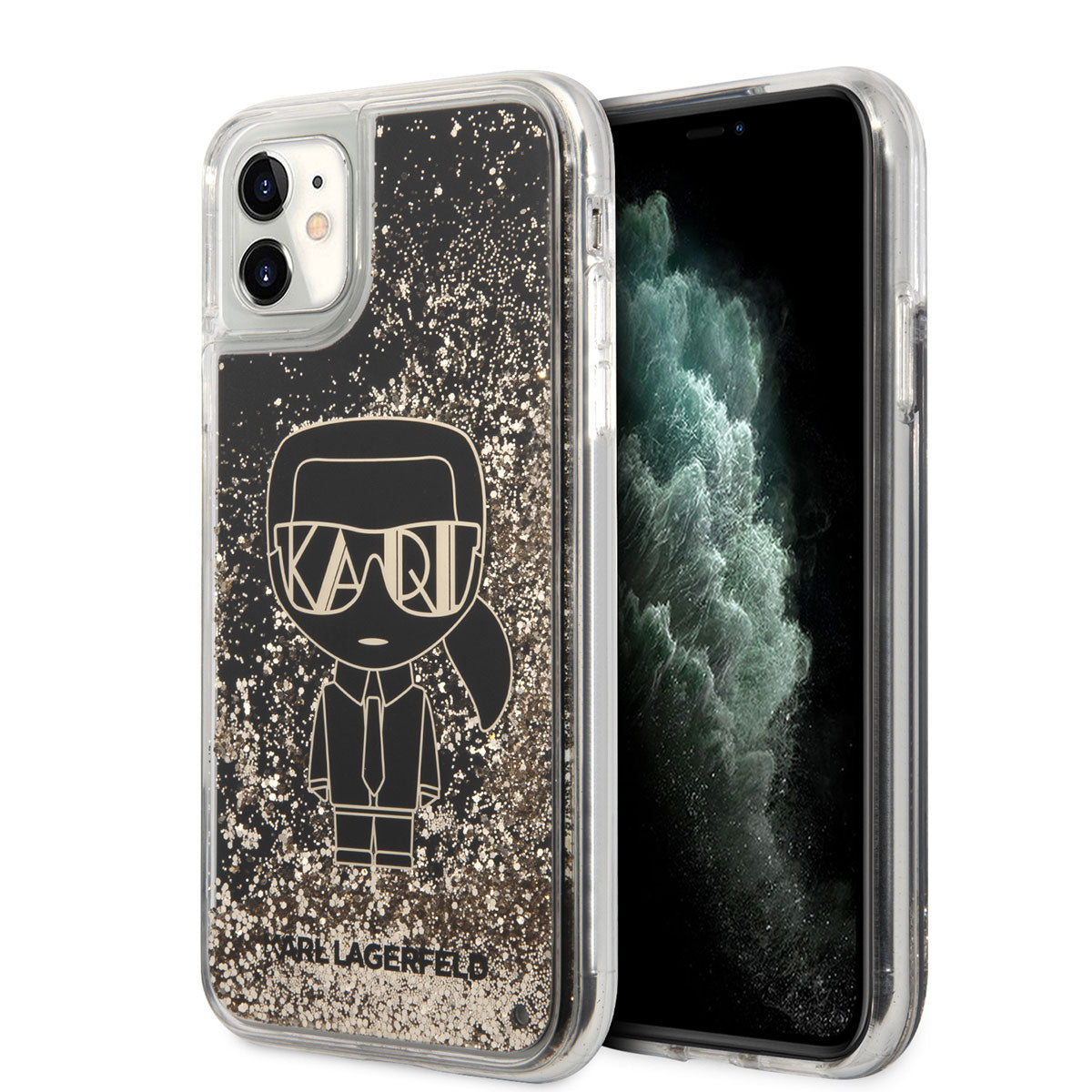 iPhone 11 Kılıf Karl Lagerfeld Sıvılı Simli Gatsby Dizayn Kapak