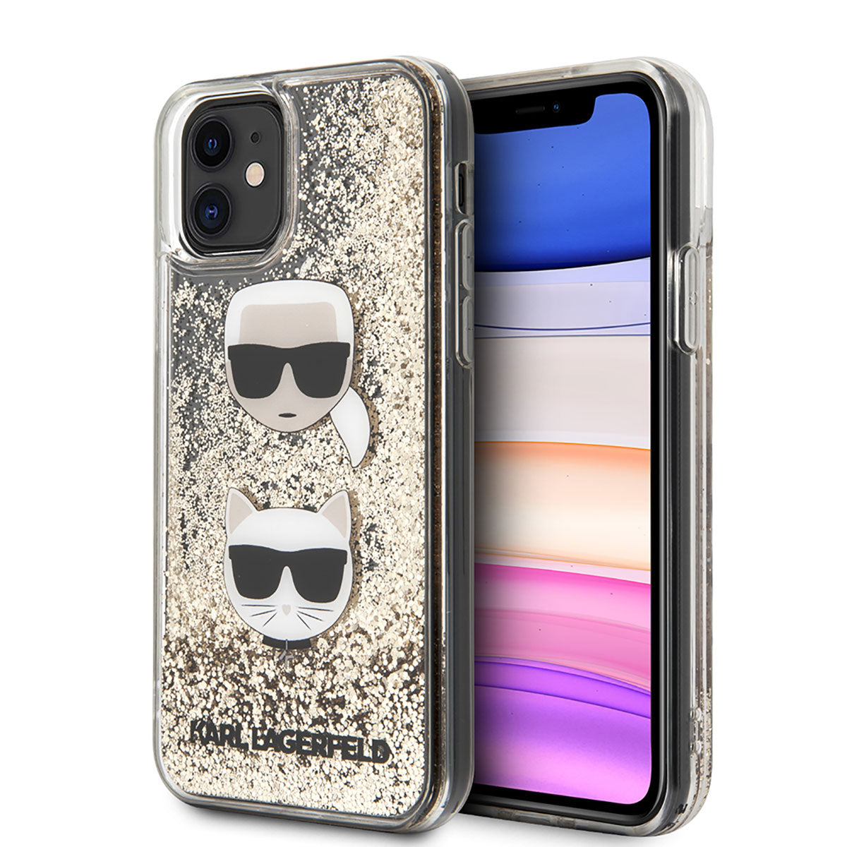 iPhone 11 Kılıf Karl Lagerfeld Sıvılı Simli K&C Head Dizayn Kapak