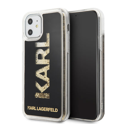 iPhone 11 Kılıf Karl Lagerfeld Sıvılı Simli Logo Dizayn Kapak