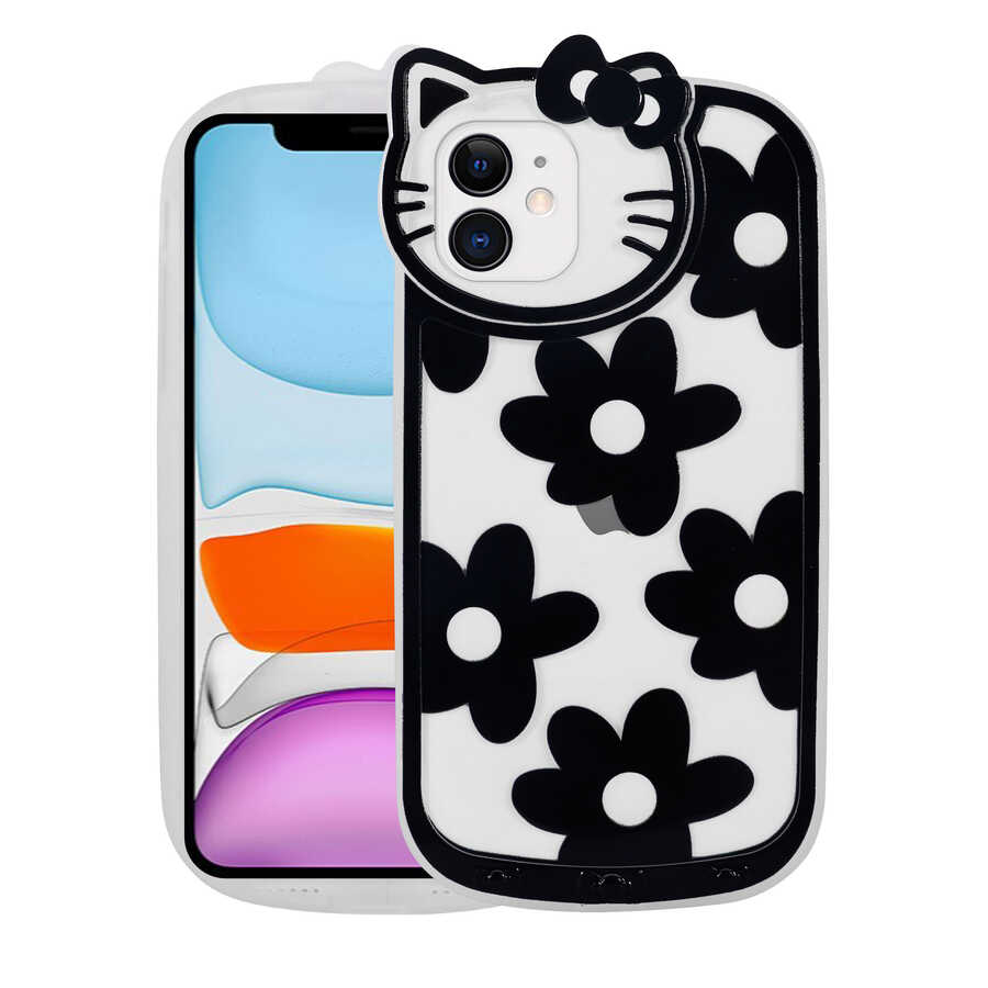 Apple iPhone 11 Kılıf Kedi Figürlü Transparan Sert Silikon Zore Kity Kapak