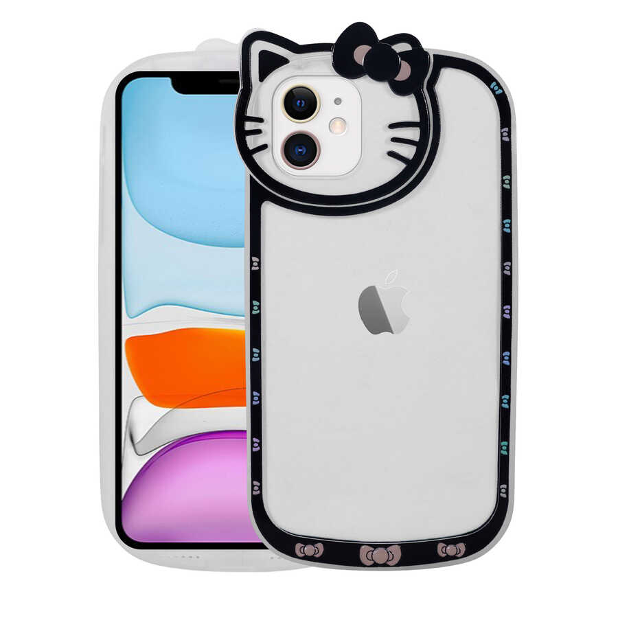 Apple iPhone 11 Kılıf Kedi Figürlü Transparan Sert Silikon Zore Kity Kapak