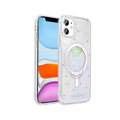 Apple iPhone 11 Kılıf M-Safe Şarj Özellikli Şeffaf Zore Folk Sert Kapak