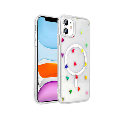 Apple iPhone 11 Kılıf M-Safe Şarj Özellikli Şeffaf Zore Folk Sert Kapak